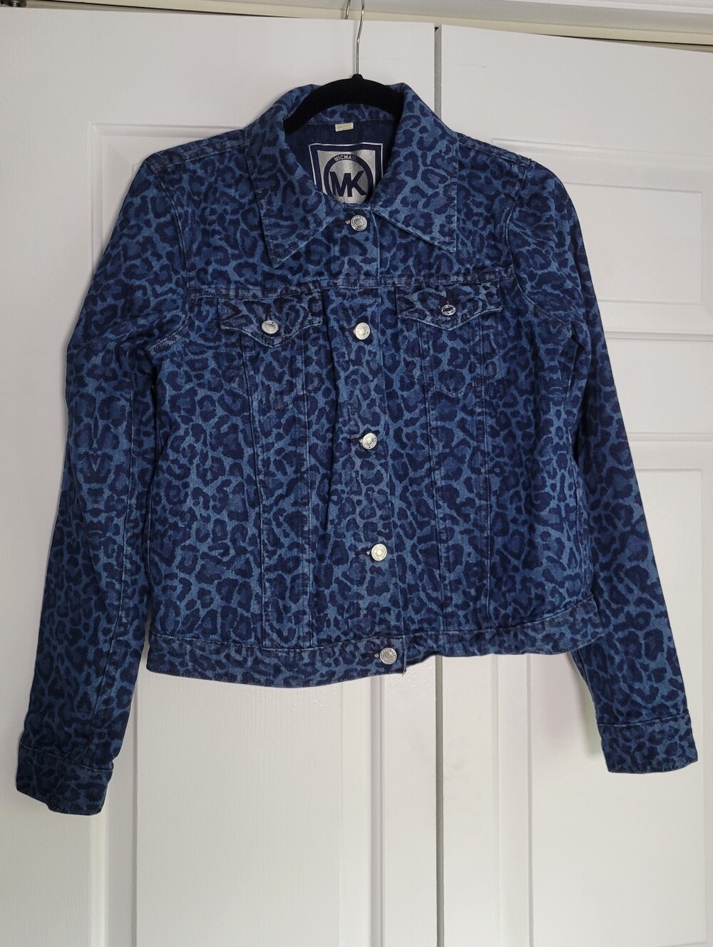 Michael Kors Blue Leopard-Print Denim Jacket - Medium
